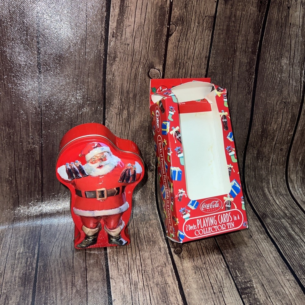 NEW Coca Cola 2 Decks Playing Cards In Collector Santa Tin Bicycle Cards + Box
